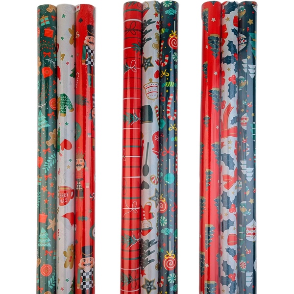 Schönes 3er-Set Verpackungspapier 70x150 cm für Weihnachten - Festliches Geschenkpapier für Geschenke, Mitbringsel & zum Basteln