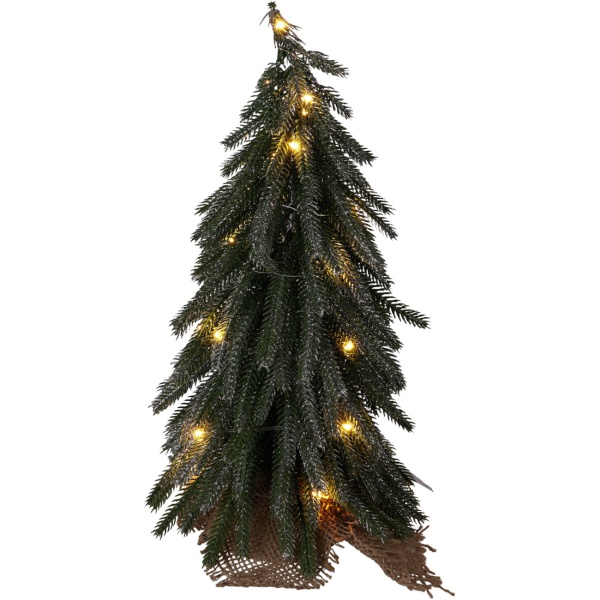 Künstlicher Mini LED Weihnachtsbaum mit Holz-Fuss 35 cm: Schöner kleiner Christbaum mit Glitzer für festliche Tischdeko & Winter-Dekoration