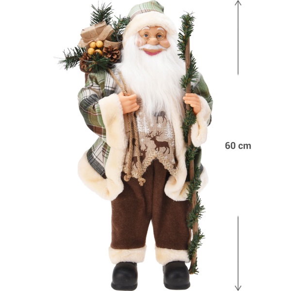 Stilvoller Weihnachtsmann 60cm stehend, Deko-Nikolaus-Figur in Grün-Braun-Weiss - edle Weihnachtsdeko für deine Fensterbank 