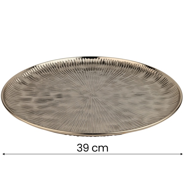 Dekoteller gold rund 39 cm aus Metall, Dekoplatte mit Rillenmuster für Adventsgesteck, Kerzenteller & Tischdeko, edle Weihnachtsdeko im Goldfinish
