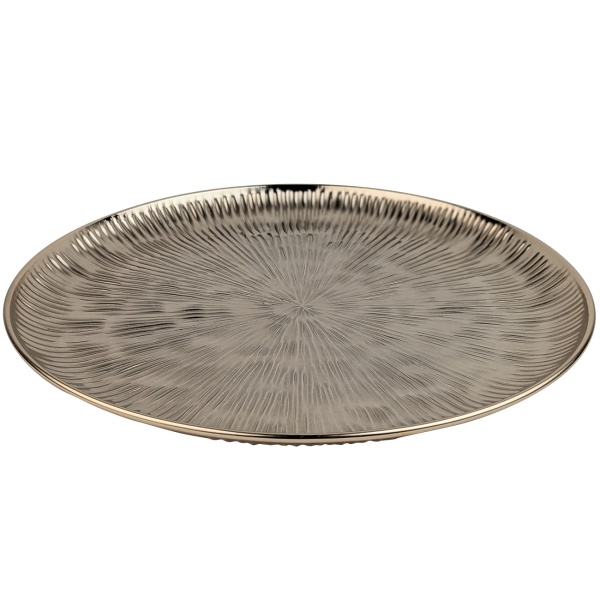 Dekoteller gold rund 39 cm aus Metall, Dekoplatte mit Rillenmuster für Adventsgesteck, Kerzenteller & Tischdeko, edle Weihnachtsdeko im Goldfinish