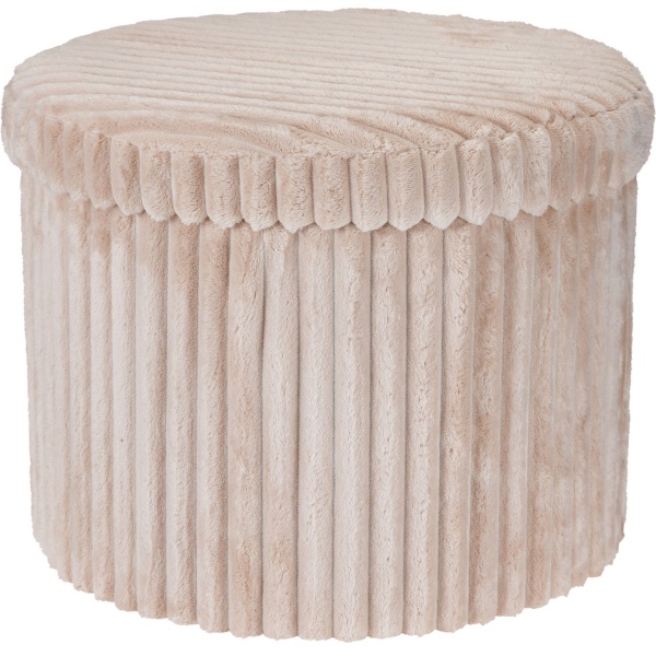 Schicker runder Hocker 52x38,5 cm in Beige mit praktischem Stauraum & Deckel - Eleganter Sitzhocker & bequeme Fussbank für das Wohnzimmer 