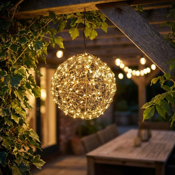 Traumhafte LED Lichtkugel schwarz 18cm: warmweisse Micro LEDs für Balkon & Wohnzimmer - Leuchtkugel mit Timer & Funkel-Effekt