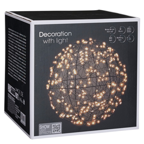 Traumhafte LED Lichtkugel schwarz 18cm: warmweisse Micro LEDs für Balkon & Wohnzimmer - Leuchtkugel mit Timer & Funkel-Effekt