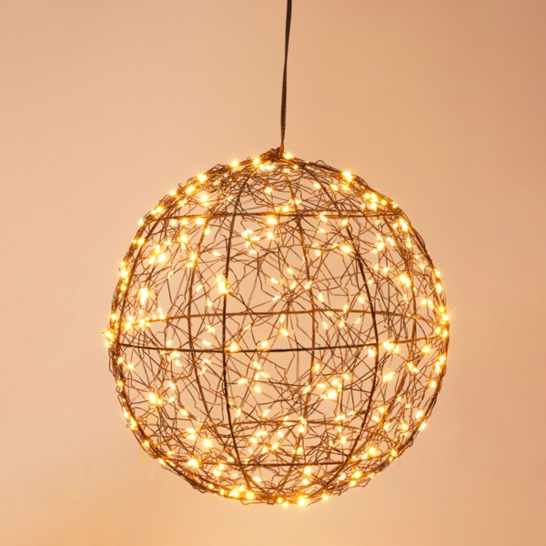 Traumhafte LED Lichtkugel schwarz 25cm: warmweisse Micro LEDs für Balkon & Wohnzimmer - Leuchtkugel mit Timer & Funkel-Effekt