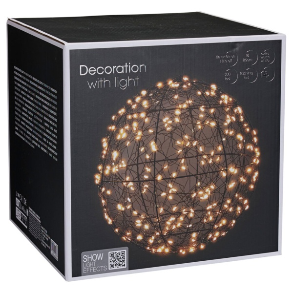 Traumhafte LED Lichtkugel schwarz 25cm: warmweisse Micro LEDs für Balkon & Wohnzimmer - Leuchtkugel mit Timer & Funkel-Effekt