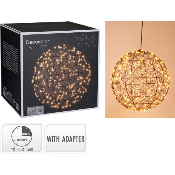Traumhafte LED Lichtkugel schwarz 25cm: warmweisse Micro LEDs für Balkon & Wohnzimmer - Leuchtkugel mit Timer & Funkel-Effekt