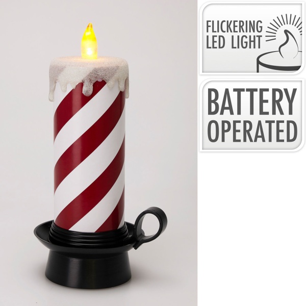 Festliche LED Zuckerstangen Kerze rot-weiss 29,5cm – Charmante weihnachtliche Deko-Kerze mit warmweissem Flackereffekt für stimmungsvolle Tage