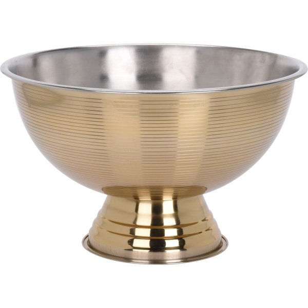 Edler Flaschenkühler Edelstahl Gold, 39x24cm – Elegante Sektkühler Schale auf Fuss mit Streifen-Design für Party & Gastro-Deko