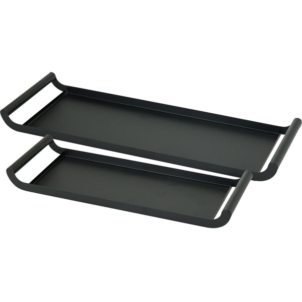 Edles Deko-Tablett Set 2-teilig, Schwarz Matt aus Metall: Modernes Serviertablett für Kerzen, Dekoration & Servieren - 50cm & 40cm