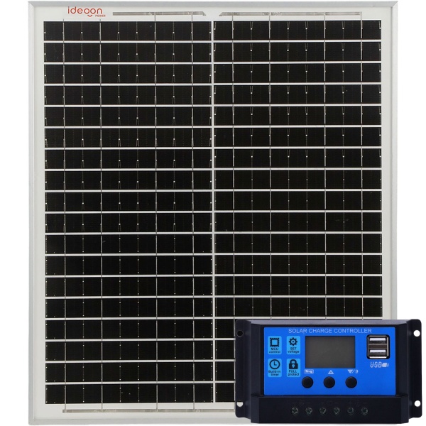 Solaranlage Set 20W Solarpanel mit stabilem Rahmen, 21,8V Photovoltaik Modul & 20A Laderegler PWM für 12V/24V Akkus, LCD Display, 2 USB Ausgänge