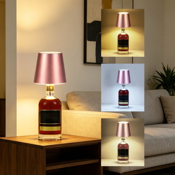 4er-Set Edle Akku Flaschenlampe rosegold: Dimmbar - 3 Lichtfarben: Verwandelt Flaschen in stimmungsvolle Leuchten - Flaschenlicht mit Metallschirm