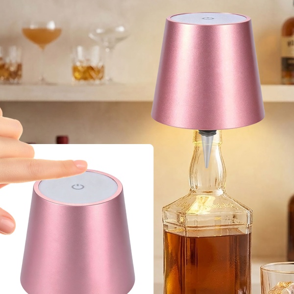 Edle Akku Flaschenlampe rosegold: Dimmbar - 3 Lichtfarben: Verwandelt Flaschen in stimmungsvolle Leuchten - Dekoratives Flaschenlicht mit Metallschirm