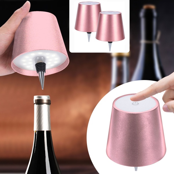 2er-Set Edle Akku Flaschenlampe rosegold: Dimmbar - 3 Lichtfarben: Verwandelt Flaschen in stimmungsvolle Leuchten - Flaschenlicht mit Metallschirm