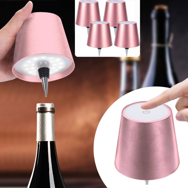 4er-Set Edle Akku Flaschenlampe rosegold: Dimmbar - 3 Lichtfarben: Verwandelt Flaschen in stimmungsvolle Leuchten - Flaschenlicht mit Metallschirm