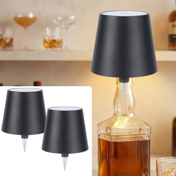 2er-Set Edle Akku Flaschenlampe schwarz: Dimmbar - 3 Lichtfarben: Verwandelt Flaschen in stimmungsvolle Leuchten - Flaschenlicht mit Metallschirm