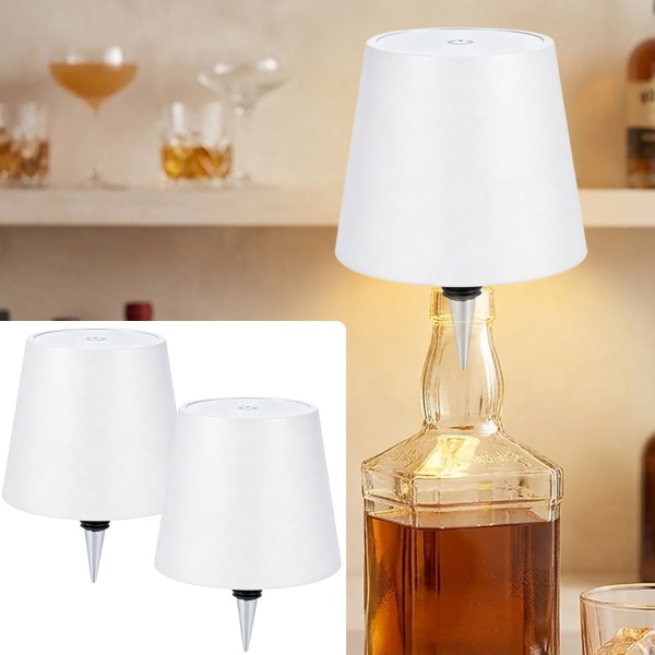 2er-Set Edle Akku Flaschenlampe weiss: Dimmbar - 3 Lichtfarben: Verwandelt Flaschen in stimmungsvolle Leuchten - Flaschenlicht mit Metallschirm
