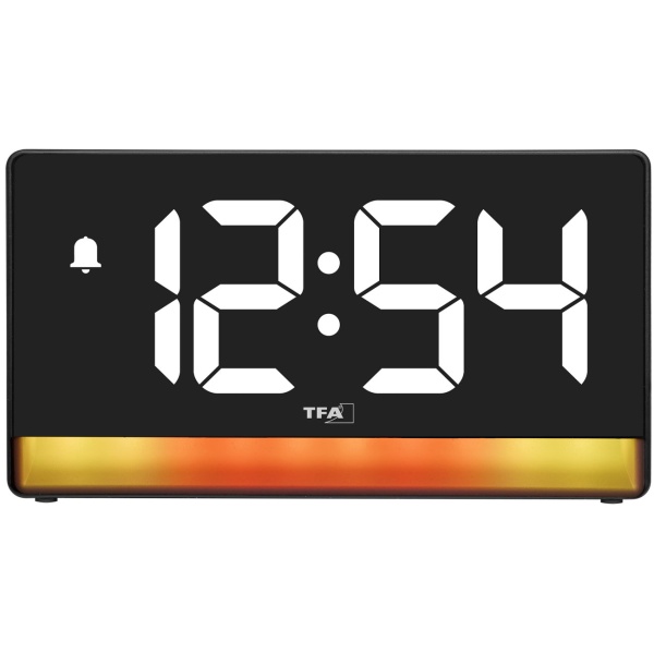 Moderner Digitalwecker mit Stimmungslicht: LED-Lichtwecker mit USB-Ladefunktion, 6 Farbverläufe, 8 konstante Farben, dimmbar - Netzbetrieb & Batterien