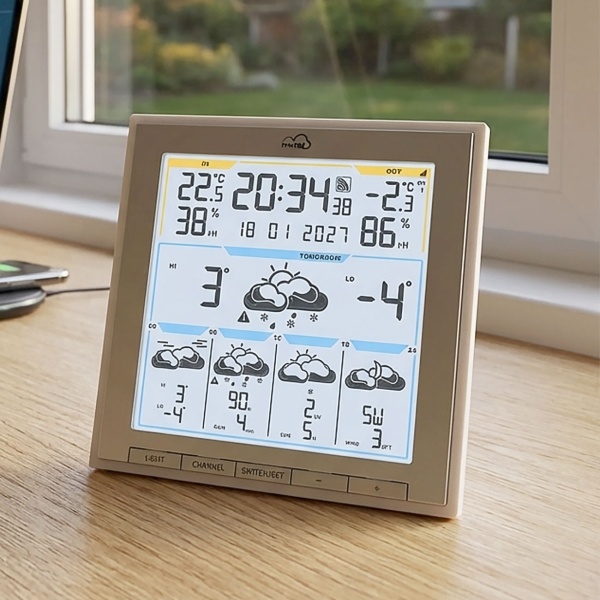 Profi WLAN Funk-Wetterstation mit Wetter.com Vorhersage & TFA.me, Warnfunktion, Uhrzeit & Datum - präzise Aussensensoren, digitales Thermo-Hygrometer