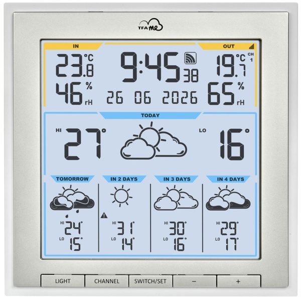 Profi WLAN Funk-Wetterstation mit Wetter.com Vorhersage & TFA.me, Warnfunktion, Uhrzeit & Datum - präzise Aussensensoren, digitales Thermo-Hygrometer
