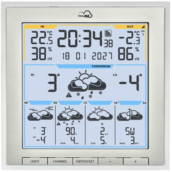 Profi WLAN Funk-Wetterstation mit Wetter.com Vorhersage & TFA.me, Warnfunktion, Uhrzeit & Datum - präzise Aussensensoren, digitales Thermo-Hygrometer