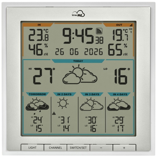Profi WLAN Funk-Wetterstation mit Wetter.com Vorhersage & TFA.me, Warnfunktion, Uhrzeit & Datum - präzise Aussensensoren, digitales Thermo-Hygrometer