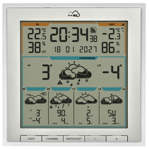 Profi WLAN Funk-Wetterstation mit Wetter.com Vorhersage & TFA.me, Warnfunktion, Uhrzeit & Datum - präzise Aussensensoren, digitales Thermo-Hygrometer