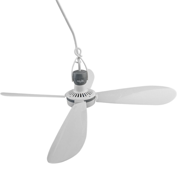 Mobiler Deckenventilator 43cm Ø, Hängeventilator mit Haken für Camping, Wohnwagen, Pavillon & Haus, 2m Stromkabel, Schalter, Abnehmbare Flügel, Weiss