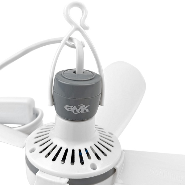 Mobiler Deckenventilator 43cm Ø, Hängeventilator mit Haken für Camping, Wohnwagen, Pavillon & Haus, 2m Stromkabel, Schalter, Abnehmbare Flügel, Weiss