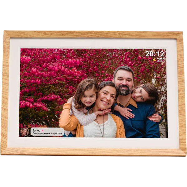 Digitaler 10,1 Zoll WLAN Fotorahmen mit IPS Touchscreen, Frameo App & Videofunktion, 16GB: 3 Wechselrahmen - Holz-Optik, Schwarz und Weiss