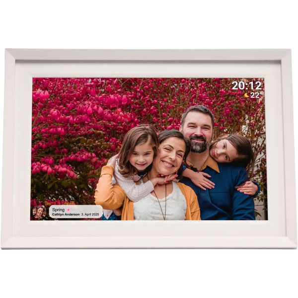 Digitaler 10,1 Zoll WLAN Fotorahmen mit IPS Touchscreen, Frameo App & Videofunktion, 16GB: 3 Wechselrahmen - Holz-Optik, Schwarz und Weiss