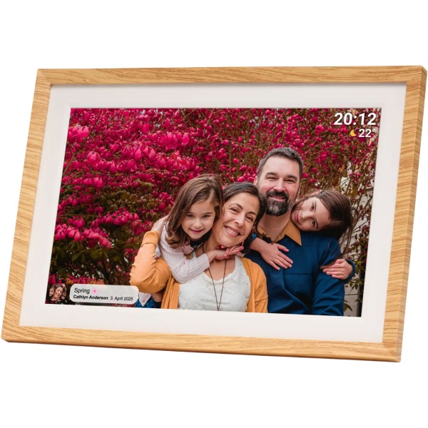 Digitaler 10,1 Zoll WLAN Fotorahmen mit IPS Touchscreen, Frameo App & Videofunktion, 16GB: 3 Wechselrahmen - Holz-Optik, Schwarz und Weiss