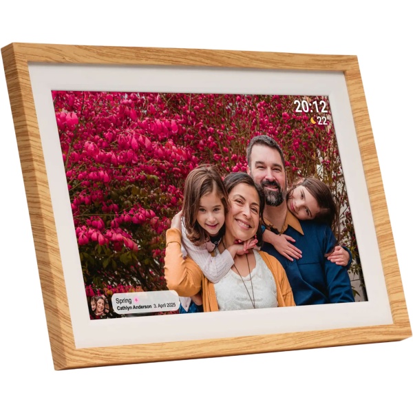 Digitaler 10,1 Zoll WLAN Fotorahmen mit IPS Touchscreen, Frameo App & Videofunktion, 16GB: 3 Wechselrahmen - Holz-Optik, Schwarz und Weiss