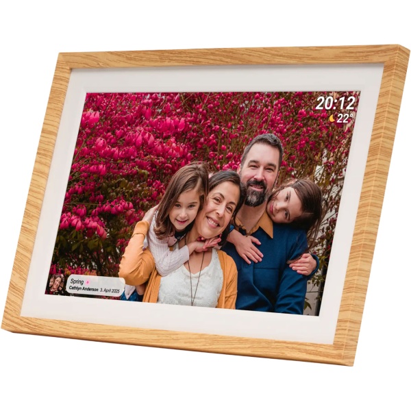 Digitaler 10,1 Zoll WLAN Fotorahmen mit IPS Touchscreen, Frameo App & Videofunktion, 16GB: 3 Wechselrahmen - Holz-Optik, Schwarz und Weiss