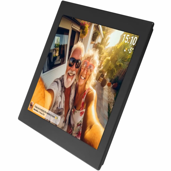 Smarter 10,1" WLAN Fotorahmen mit Frameo App & IPS Touchscreen, Schwarz  – Teilen Sie Videos & Fotos direkt mit der Familie, 16GB Speicher