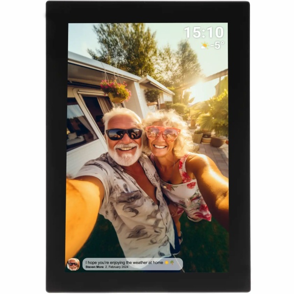 Smarter 10,1" WLAN Fotorahmen mit Frameo App & IPS Touchscreen, Schwarz  – Teilen Sie Videos & Fotos direkt mit der Familie, 16GB Speicher