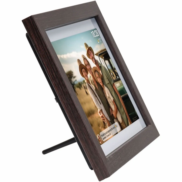 10,1" WLAN Fotorahmen Dunkles MDF-Holz: Brillantes IPS-Touch-Display, Frameo App, 16GB Speicher - Fotos teilen mit Familie & Freunden