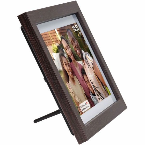 10,1" WLAN Fotorahmen Dunkles MDF-Holz: Brillantes IPS-Touch-Display, Frameo App, 16GB Speicher - Fotos teilen mit Familie & Freunden