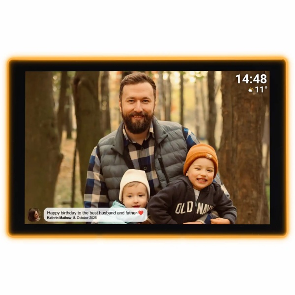 Digitaler 10,1 Zoll WLAN Fotorahmen mit Frameo App - IPS Touchscreen, 16GB - Ambilight 190 LEDs - Full-HD Video - Ideales Geschenk