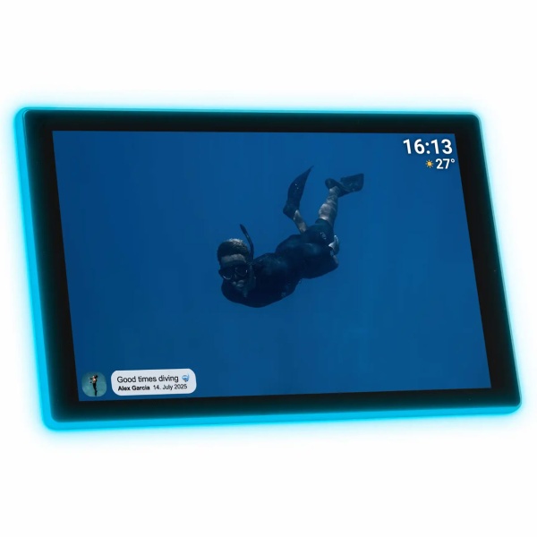 Digitaler 10,1 Zoll WLAN Fotorahmen mit Frameo App - IPS Touchscreen, 16GB - Ambilight 190 LEDs - Full-HD Video - Ideales Geschenk