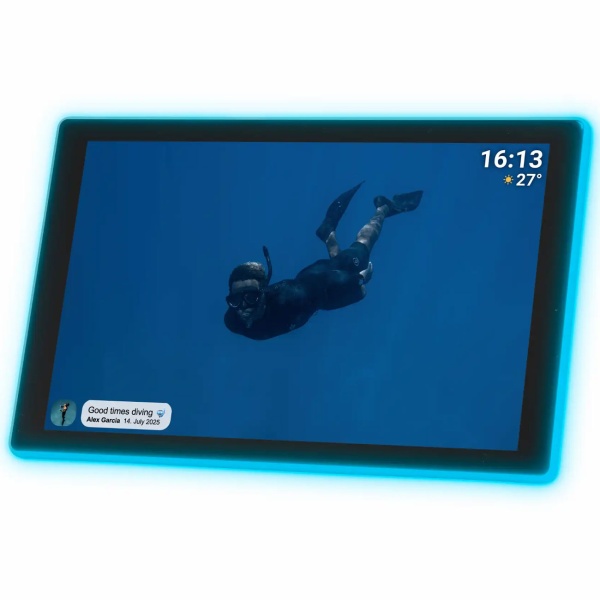 Digitaler 10,1 Zoll WLAN Fotorahmen mit Frameo App - IPS Touchscreen, 16GB - Ambilight 190 LEDs - Full-HD Video - Ideales Geschenk