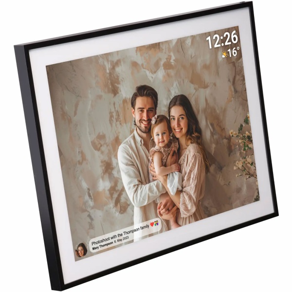 Digitaler Bilderrahmen 19 Zoll HD IPS Touchscreen: WLAN Fotorahmen 32GB, Frameo App, Video-Funktion - Smart Home Fotogeschenk, Schwarz & Modern 
