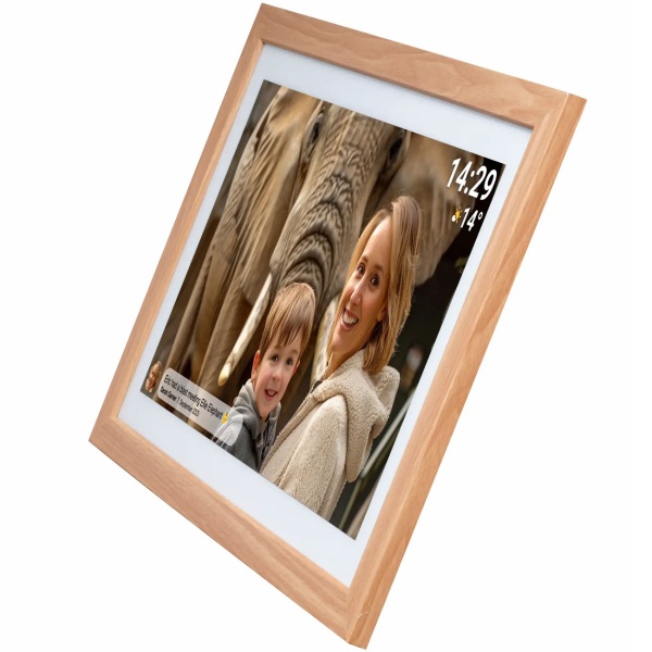 Eleganter 21,5" Digitaler Bilderrahmen mit WLAN, Full HD IPS Touchscreen, Frameo App, 32GB Speicher & MDF-Holzrahmen, VESA-kompatibel