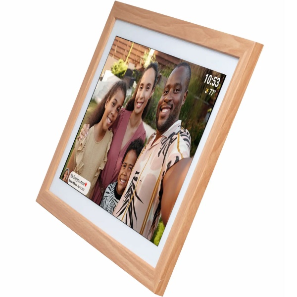 Eleganter 21,5" Digitaler Bilderrahmen mit WLAN, Full HD IPS Touchscreen, Frameo App, 32GB Speicher & MDF-Holzrahmen, VESA-kompatibel