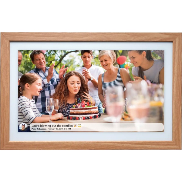 Eleganter 21,5" Digitaler Bilderrahmen mit WLAN, Full HD IPS Touchscreen, Frameo App, 32GB Speicher & MDF-Holzrahmen, VESA-kompatibel