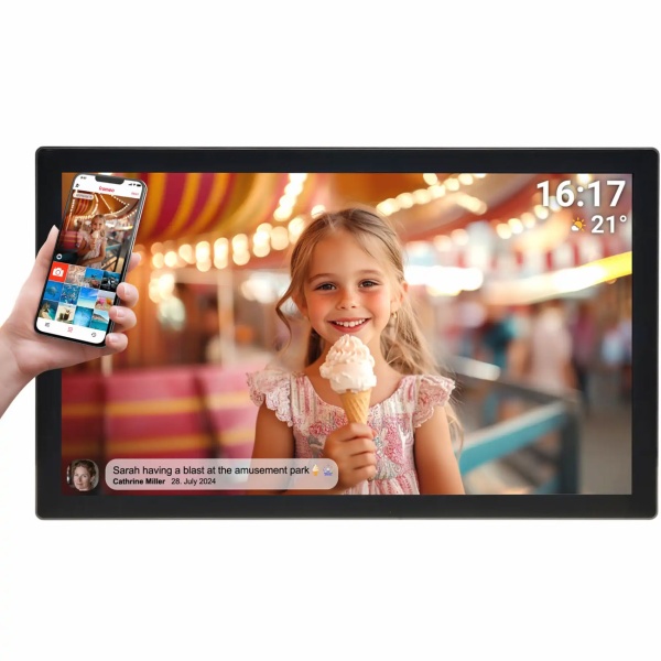 Eleganter Bilderrahmen 31,5 Zoll Full-HD Touchscreen, 32GB Speicher und Frameo App für einfaches Teilen Ihrer Fotos & Videos 