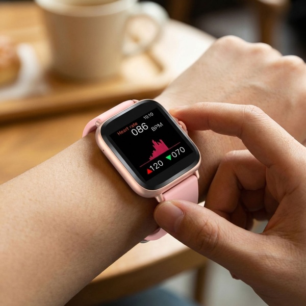 Bluetooth Smartwatch 1,44": Fitness-Tracker mit Herzfrequenz-Messung, Schlafüberwachung, Anruffunktion & Full-Touch-Display, Fitnessuhr in Rosa