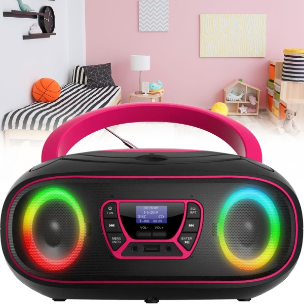 Boombox mit DAB+/FM-Radio, Bluetooth-Funktion, USB, CD-Player & AUX-Eingang, pink  – Ihr perfekter Begleiter für Musikgenuss
