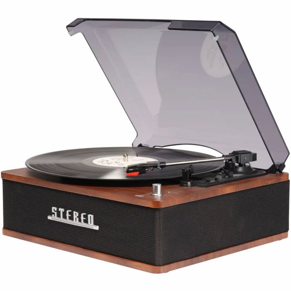 Retro Plattenspieler mit Bluetooth & integrierten Lautsprechern – Edles Vinyl Design, 3 Geschwindigkeiten, Line-Out – Vintage Musikanlage