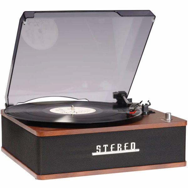 Retro Plattenspieler mit Bluetooth & integrierten Lautsprechern – Edles Vinyl Design, 3 Geschwindigkeiten, Line-Out – Vintage Musikanlage
